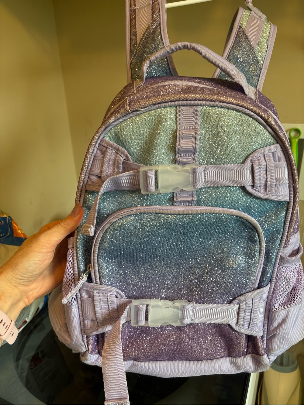 Pottery Barn Kids Mackenzie Small Glitter Ombre Backpack Purple Blue